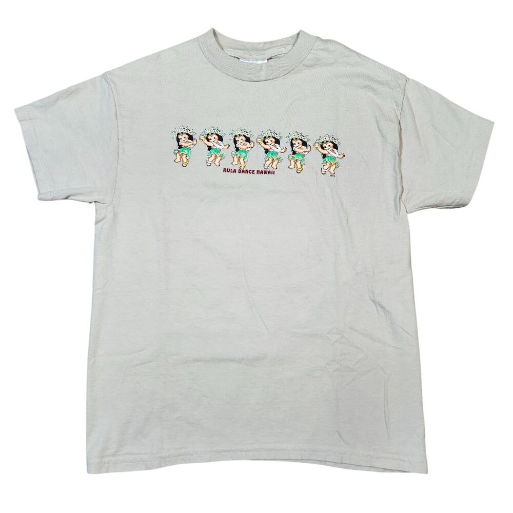Vintage Hula Dance Hawaii Youth T-Shirt Heavyweight 100% Cotton Medium Beige